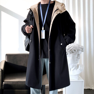 Lovren autumn and winter new style windbreaker men's mid-length coat knee-high contrast coat european and american style trendy cloak men's pie jacket black l (suitable for 125-140 jin jin equals 0.5 kg)