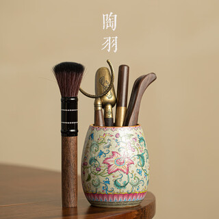 Tao yu old pottery ru kiln tea ceremony six gentlemen set household solid wood tea spoon tea needle tea clip kung fu tea set accessories old pottery clay lingxiao flower-tea ceremony bucket six gentlemen