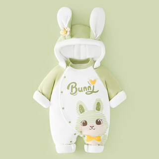 Duoxiluka newborn winter outing clothes, quilted warm cotton clothes, infant jumpsuit, green striped rabbit 73