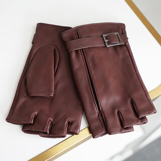 Noolders men's warm genuine leather gloves half finger driving gloves half fingerless cycling motorcycle sheepskin gloves thin designer style coffee (silk lining) s size