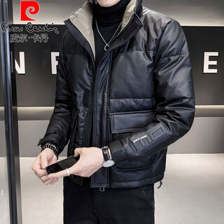 Pierre cardin lint jacket for men 2026 new stand-up collar trendy brand short large size handsome winter jacket for men winter black m 80-110jin jin is equal to 0.5 kg