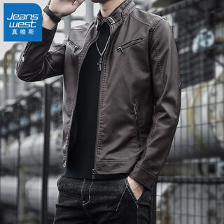 真维斯（Jeanswest）皮衣男2025秋冬季新款韩版潮流立领工装皮夹克男士机车服PU外套 A107-1-609A咖啡 L
