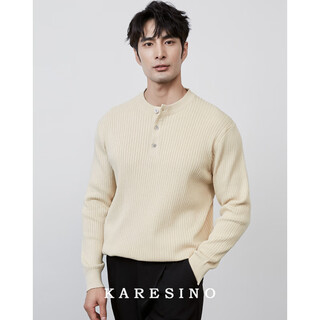 Karesino autumn and winter high-end business henry collar sweater slim casual all-match round neck sweater men's base shirt light brown light apricot m m