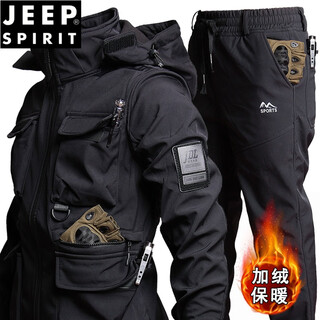 Jeep spirit outdoor military fan tactical military fan black men's waterproof velvet jacket jacket suit jacket workwear military style 622 black suit 185 (170-185jin jin is equal to 0.5 kg)