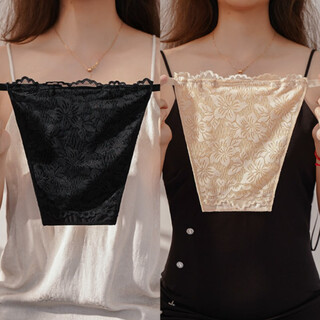 New double-layer lace breast cover, one-piece anti-exposure bottoming artifact, thin breast protector with inner breast cover, one black, one apricot, one size fits all