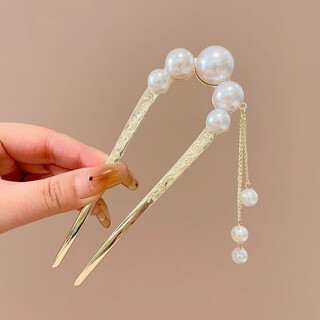 Ball head hair artifact fixed comb hairpin simple temperament u-shaped hairpin for women 2023 new hairpin headwear 9# gold pearl tassel hairpin
