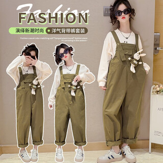 细仔码头儿童装女童背带裤中大童女孩运动休闲吊带裤春秋装长裤子韩版潮酷 背带裤 140