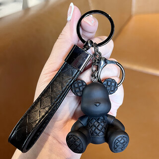 竹编熊钥匙扣高档时尚高级感汽车钥匙链玩偶精致包包挂饰女钥匙圈 时尚竹编熊挂件-黑色