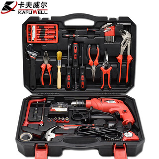卡夫威尔500W电钻工具箱套装 冲击电钻 家用维修工具 94件套 P1044A