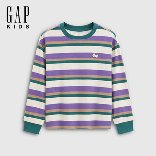 Gap gap boys 2025 new winter embroidered logo striped long-sleeved t-shirt children's casual top 839478 purple and green stripes 150 cm (12-13 years old) asian size
