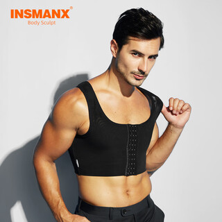 Insmanx men's shapewear corset underwear, chest shaping, flat chest, fat, big breasts, anti-bulging short vest, black l