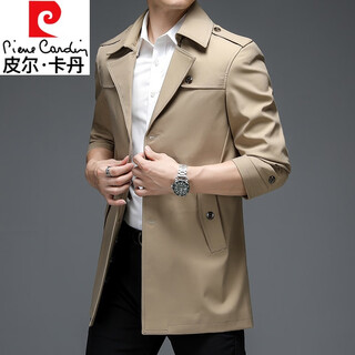 Pierre cardin autumn windbreaker men's mid-length trendy spring and autumn new slim business casual british style jacket men's tops khaki l 175