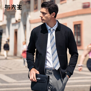 Mr. bu lapel knitted jacket men's wool jacket men's spring and autumn double side pocket cardigan sweater be12131 black m (170)