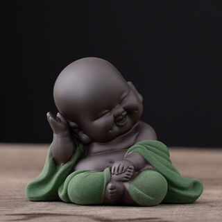 Zisha lucky maitreya buddha tea pet boutique kung fu tea decoration purely handmade can raise cute tea play tea art tea table casual and easy-cao green