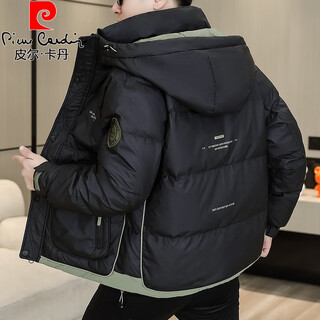 Pierre cardin winter down jacket men's short thickened warm white duck down winter jacket 2025 new casual hooded winter jacket black high quality down 2xl 140-155jin jin equals 0.5 kg