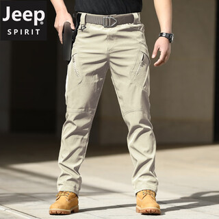 Jeep outdoor casual overalls men's casual pants quick-drying spring and autumn assault tactical pants straight mountaineering long pants ix9 khaki (spring stretch fabric) m (125-145jin jin equals 0.5 kg)