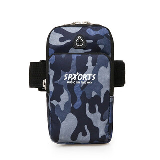 Chajin camouflage outdoor mobile phone bag for men and women, fitness headphones, sports running mobile phone arm bag, arm sleeve, arm strap, wrist bag, navy blue