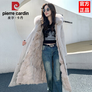 Pierre cardin 2025 new style parka women's winter fox fur lining long fur coat fur one-piece detachable coat (ankle and tongue style) off-white shell + off-white lining m size (90-100jin jin is equal to 0.5 kg)