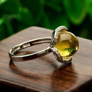 Xuanyong natural mexican blue amber ring women's s925 silver ring inlaid with amber ring live adjustable gift for wife