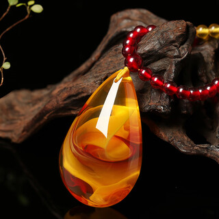 Eck natural amber water drop pendant, blood silk amber ping an wu shi brand sweater chain, conformable amber round bead women's necklace, blood silk amber water drop pendant + bead chain