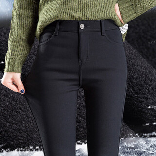 Shanbo black leggings for women's outer wear 2025 autumn and winter plus velvet high waist elastic tight nine-point slimming pencil pants single button trousers winter plus velvet 3xl (136-150jin jin is equal to 0.5 kg)