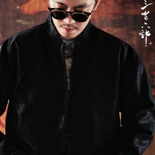 Three provinces and six parts black viper chinese style autumn and winter thickened lamb velvet snake pattern buckle men and women warm casual tang suit black m 130jin jin is equal to 0.5kg within