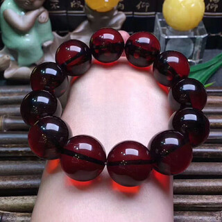 Weizhou natural amber blood amber bracelet blood amber round bead single circle bracelet for men and women amber beeswax blood amber bracelet collectible 14mm elegant female model
