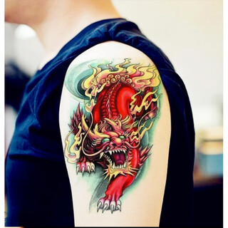 Weili shi qilin tattoo sticker wolf head pixiu arm dragon head flower arm tattoo sticker colored men's and women's waterproof