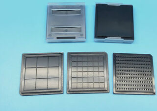 Anti-static chip box, chip tray, ic tray, waffle box, bare die chip, silicon wafer sample box, 8*8*1mm, 25 grids/set