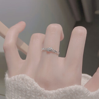 Bxes925 sterling silver rose ring female niche bestie index finger ring light luxury ring open ring tail ring cross rose ring anti-oxidation sealed bag