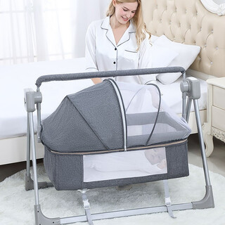 Haizijia electric baby rocking bed newborn baby bed cradle bed multi-functional soothing rocking bed to coax baby artifact rocking bed gray = mosquito net + mattress + belt + storage bag