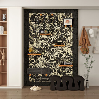 Black perforated board storage rack entry door porch printed pattern blocking living room kitchen custom solid wood storage rack 100*100cm
