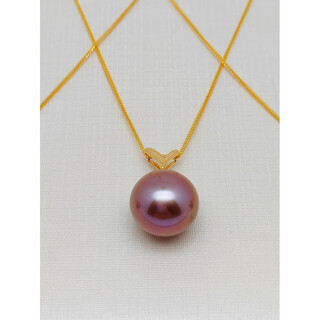 Xuan song freshwater pearl necklace pendant single perfect round bright purple freshwater pearl simple purple v-shaped accessories 12-13mmx43cm