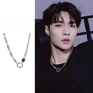 Ji yuyou black stone ring necklace men's trendy simple high-end handsome hip-hop american clothing accessories gift boyfriend sweater chain black stone ring necklace