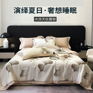 Meet the beauty tencel air conditioning quilt three-piece set double-sided washable ice silk summer quilt thin naked sleeping satin summer cooling quilt skin-friendly summer quilt xiyan green 150*200cm+2* pillowcases