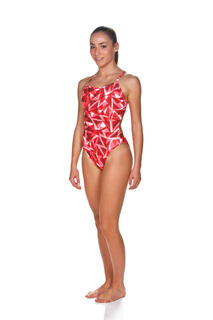 Arena women's challenge back one-piece swimsuit polyester material sleeveless design professional training fluorescent red 26