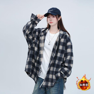Shelley jones american retro plaid long-sleeved shirt men's autumn and winter new trendy brand thickened warm hooded high street cardigan jacket black xl recommended 125-140jin jin equals 0.5 kg