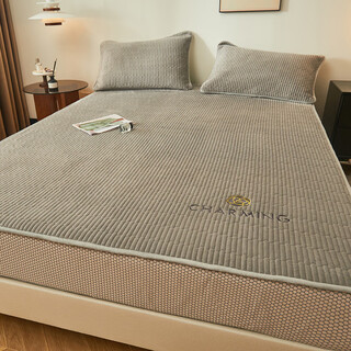 Gudie milk velvet quilted fitted sheet single piece thickened and warm winter simmons mattress protector embroidered dustproof bed cover rock gray 180cmx200cm single fitted sheet