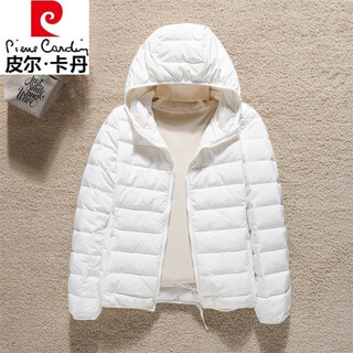 Pierre cardin white duck down 2025 new winter lightweight down jacket women's short seamless hooded lightweight mother's jacket small white hooded l