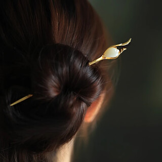 Mourou chinese style magnolia hairpin simple modern white magnolia step shake hairpin ancient style hanfu hairpin headdress golden branch jade hairpin a0901c
