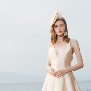 Ee new new european and american fashion banquet hat elegant and versatile formal hat for women 2376 champagne + white adjustable