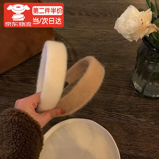 Haiyiduo autumn and winter plush wide-brimmed headband, retro-style women's face wash artifact, nostalgic hair accessories, new japanese and korean versatile outing headwear, white fur + milk tea color fur headband