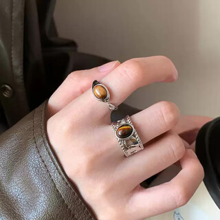 Idel maillard tiger eye stone open adjustable ring female niche design index finger ring retro heavy industry oval ring r0622 maillard ring 2-piece set