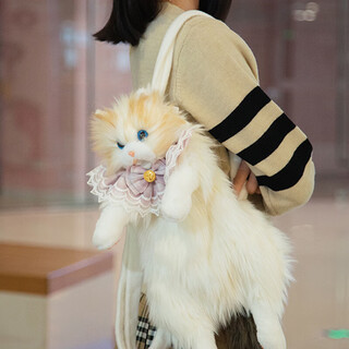 鸥咖诺可爱仿真布偶猫小双肩包女毛绒玩偶猫咪礼物包软妹个性逛街小背包 棕色 不带礼盒