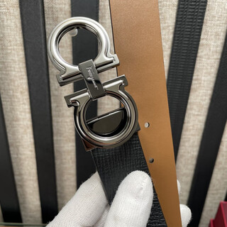 Uhfr official lattice screen 8-character buckle belt men's genuine leather business casual first layer cowhide trend versatile fashion pants ferragamo bright gun double buckle m 120cm 120cm