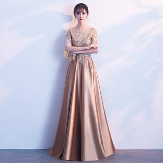 Li baixin golden evening dress women's new banquet temperament host choir performance clothing conductor clothing long skirt