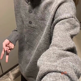 Wei xiang american retro henry collar gray sweater men's autumn and winter trendy brand bottoming sweater male student lazy style sweater dark gray l