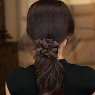 Zhuo keke bow hair clip women's 2025 new temperament and high-end ponytail clip back of the head ball hair clip coffee color seersucker