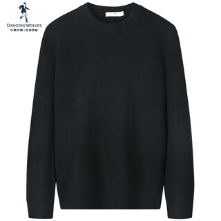 Dances with wolves 100% pure wool crew neck sweater men's 2025 autumn new men's solid color pullover sweater 2363 black 001 l /175