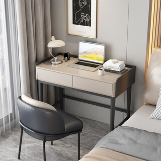 Shijia (home collector) modern simple solid wood paint desk home study study computer desk bedroom bedside dressing table dressing table 0.8 meters desk - rice apricot gray single desk